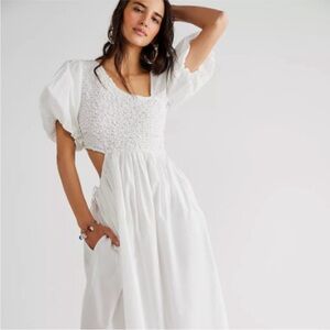 Free People White Puff Sleeve Maxi Dress